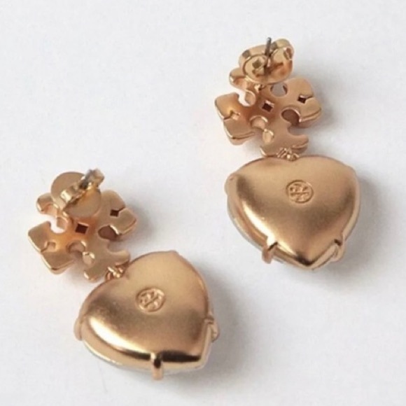 🆕 Tory Burch Authentic Roxanne Crystal Clear Heart Drop Earrings - Picture 10 of 15